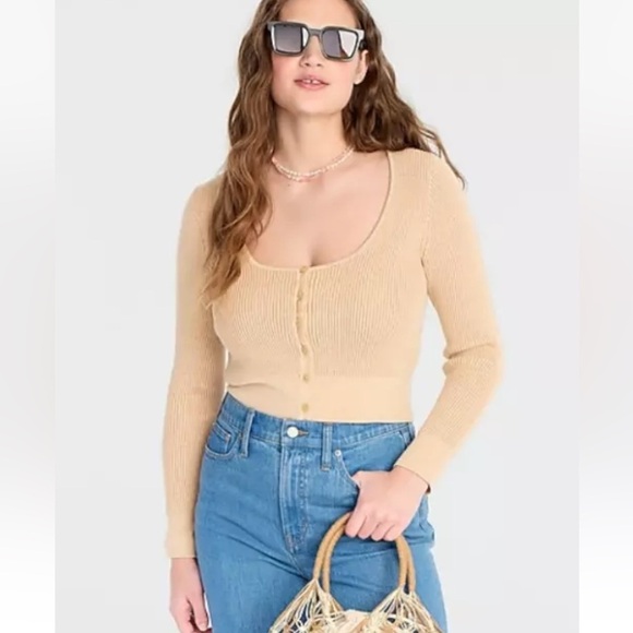 J.CREW Women's Camel Tan Scoopneck Stretch Cardigan Top - Picture 1 of 8